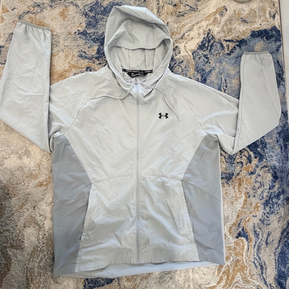 Under Armour Light Gray and Gray Hooded Windbreaker Jacket